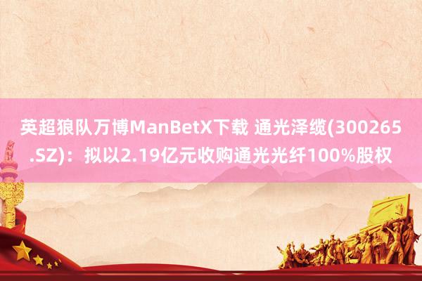 英超狼队万博ManBetX下载 通光泽缆(300265.SZ)：拟以2.19亿元收购通光光纤100%股权