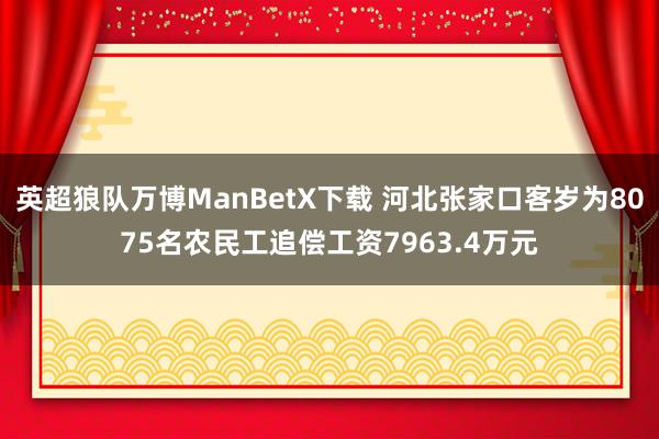 英超狼队万博ManBetX下载 河北张家口客岁为8075名农民工追偿工资7963.4万元