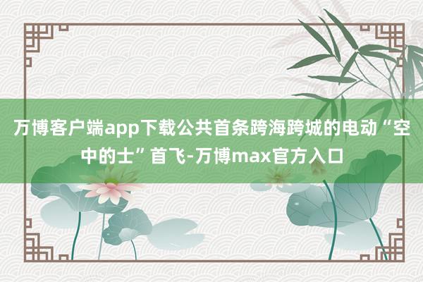 万博客户端app下载公共首条跨海跨城的电动“空中的士”首飞-万博max官方入口